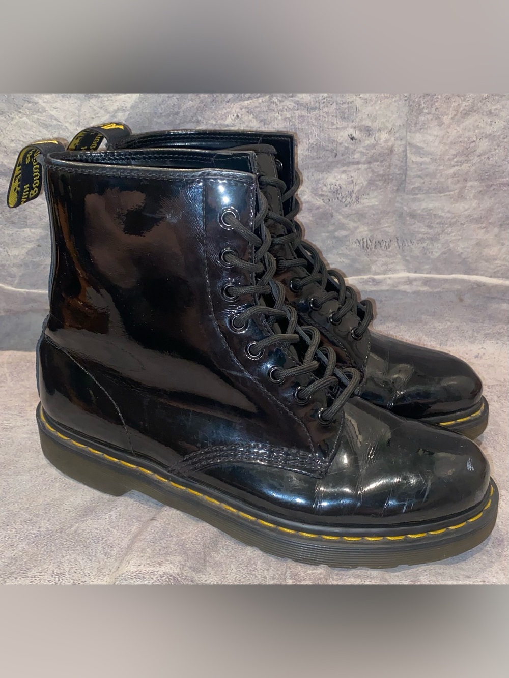 Dr Doc Martens 1460 8 Eyelet Black Patent Leather Combat Boots 10 Men’s Punk Vtg